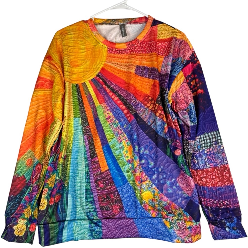 Noracora Graphic Sweatshirt Womens L Large Floral Sunbeam‎ Long Sleeve NWT